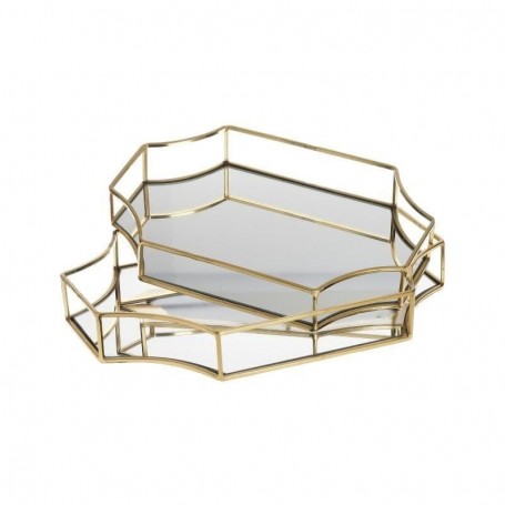 METAL TRAY WI/MIRROR GOLDEN BIG