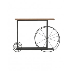 WOODEN/METAL WHEELED CONSOLE TABLE BLACK