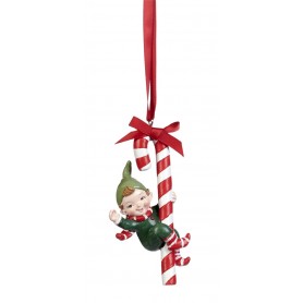 XMAS ELF ON CANDY CANE ORN ASS/3 10,5