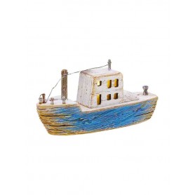 WOODEN BOAT W/LIGHT BLUE/WHITE