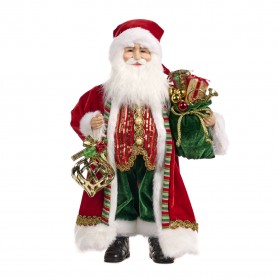 FABR SANTA W/BAG/ORN RD/WH 48CM