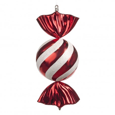 SWIRL DISPLAY CANDY ORN RD/WH 41CM